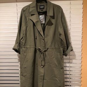 Green express drawstring waist trench